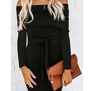 ALAIX Off-the-Shoulder Black Sweater Dress